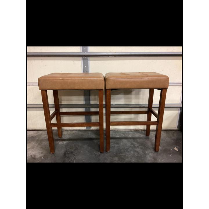 Alaterre Furniture Backless Counter Height Bar Stool True Walnut Finish w/ Cognac PU- 25'' x 16'' x 22''