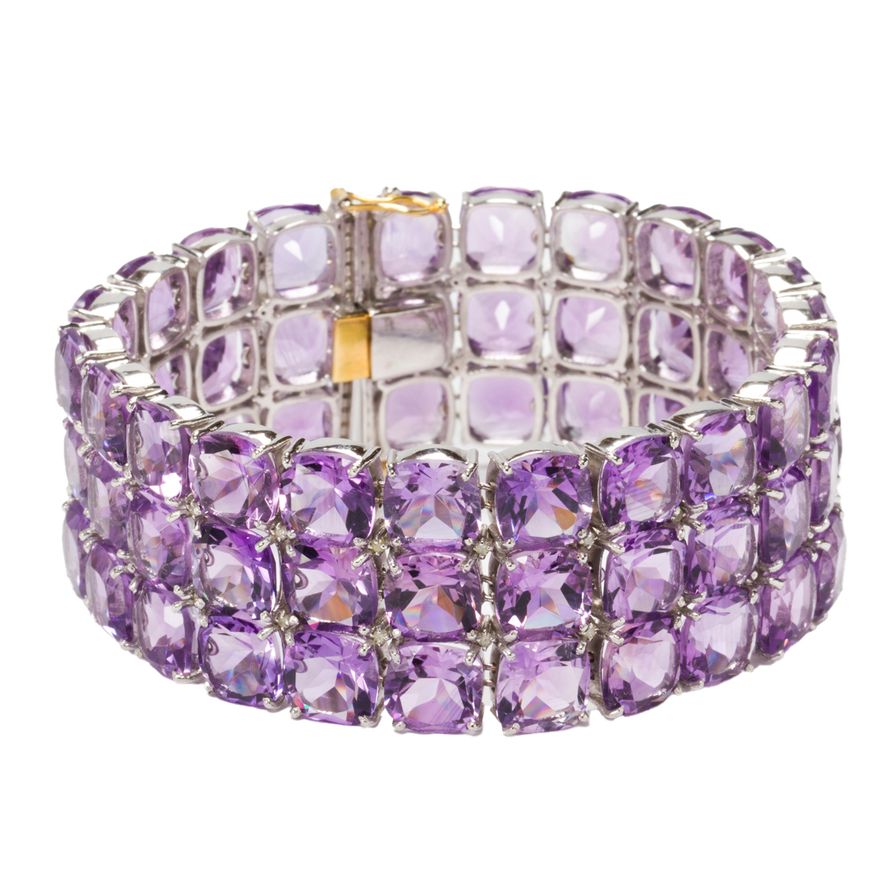 A amethyst diamond and silver bracelet