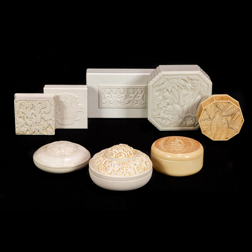 Eduard Fornells Marco, Art Deco, Powder Boxes, Lot of Eight