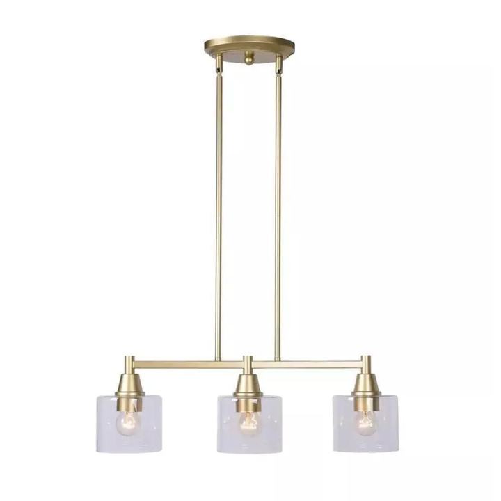Oron 3-Light Gold Linear Island Pendant Hanging Light 25.7"W x 5.5"D x 52.75"H