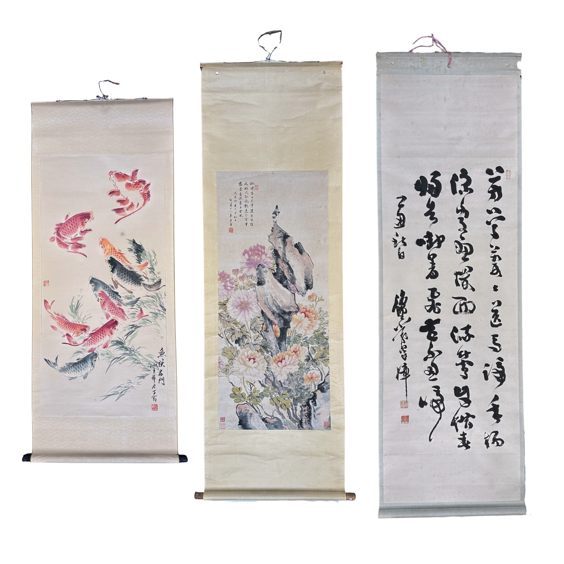 三幅书画立轴挂轴THREE HANGING SCROLLS | Atasbid