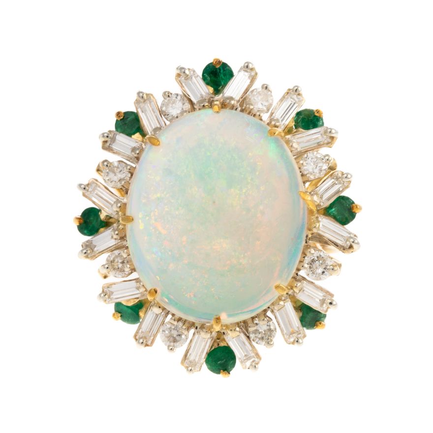 An Opal, Emerald & Diamond Ring in 18K
