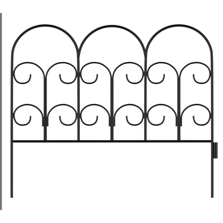 Pure Garden Metal Garden Fencing Set Of 5 Interlocking Panels For Flower Beds (Black) 18'' x 16'' x 5''