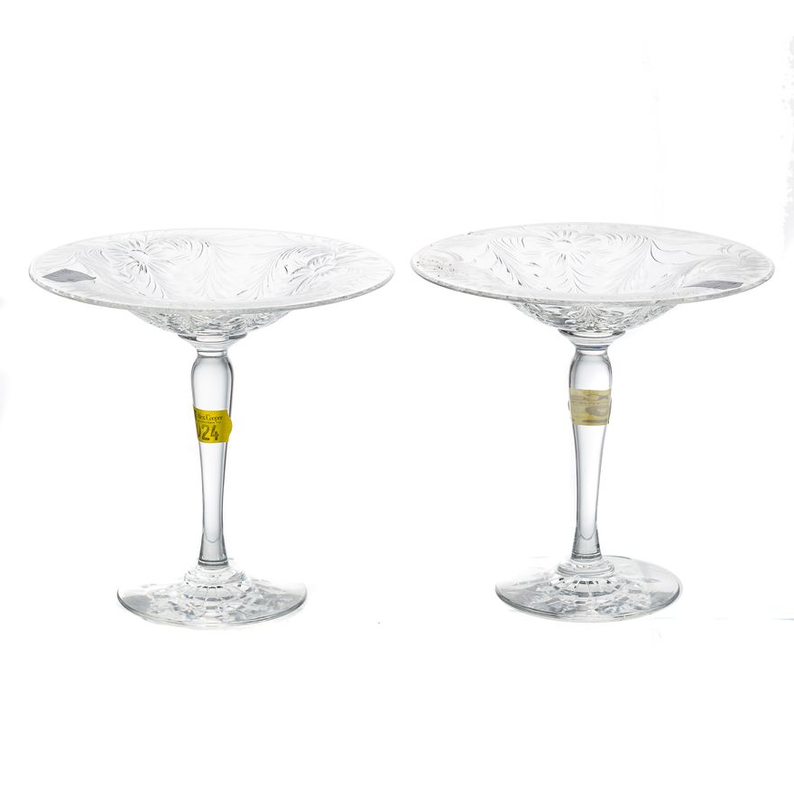 Pair of engraved crystal compotes
