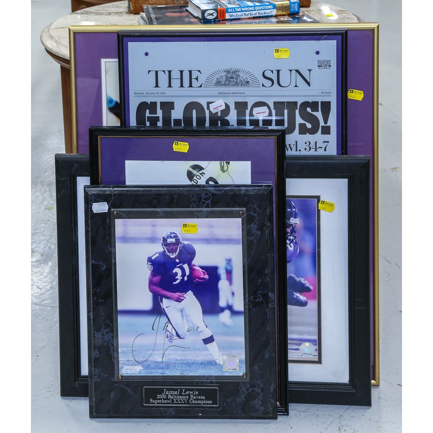 Five Framed Baltimore Ravens Items