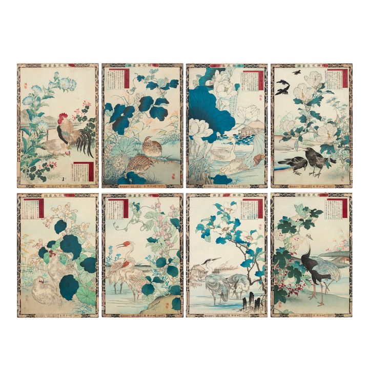 (lot of 8) Kono Bairei (1844-1895) woodblock prints