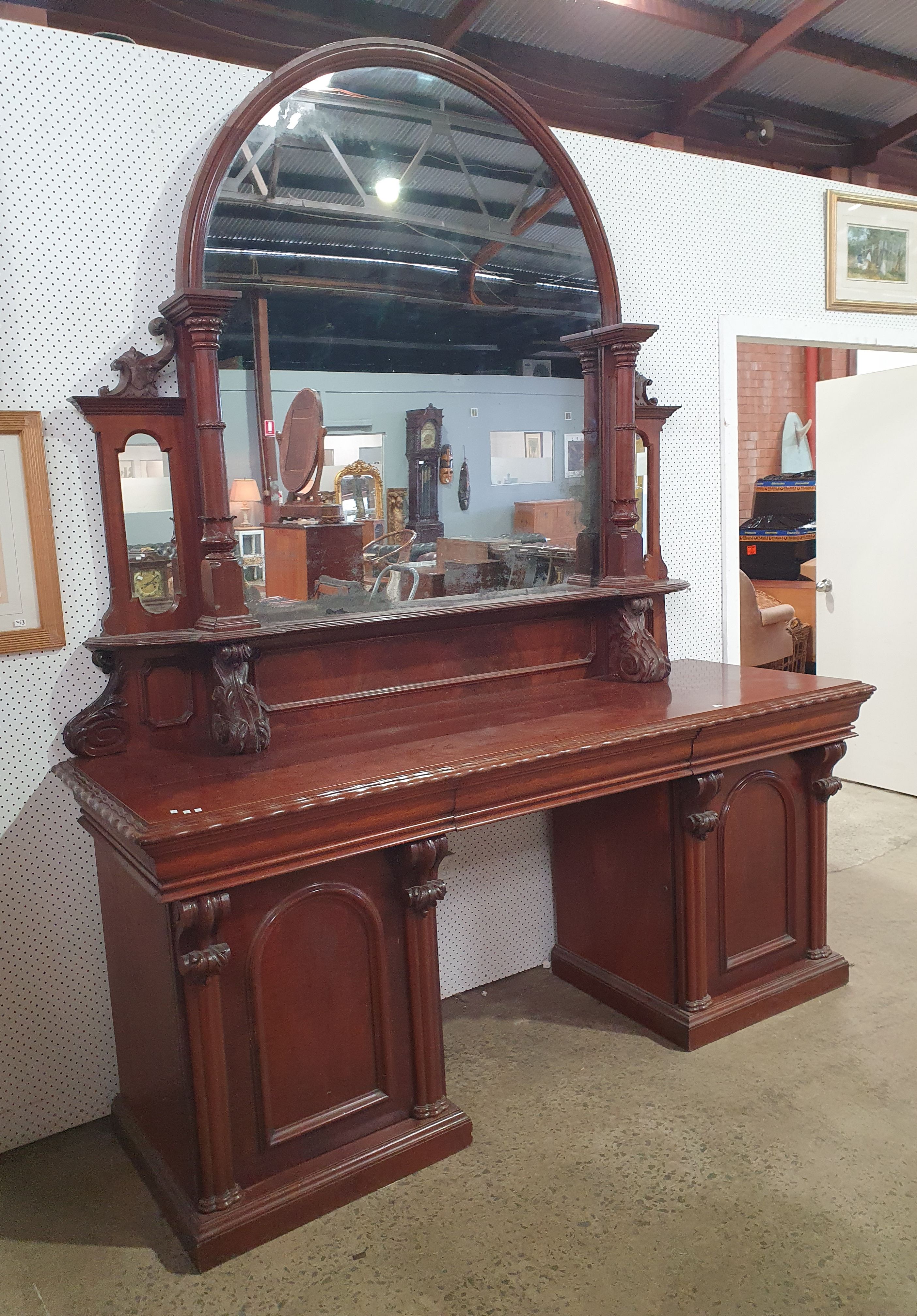 2042 · A LARGE VICTORIAN MAHOGANY MIRRORED DOUBLE PEDESTAL SIDEBOARD