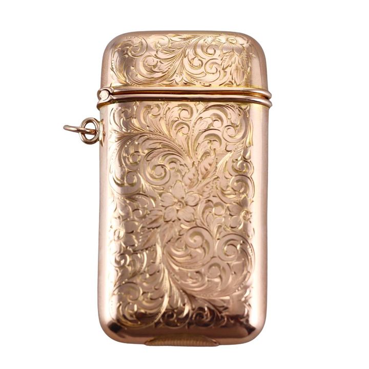 Antique Gold Engraved Match Case Pendant