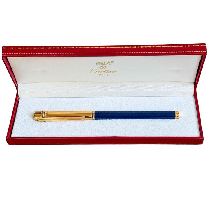 Cartier Trinity Blue Lacquer Gold Plate Fountain Pen