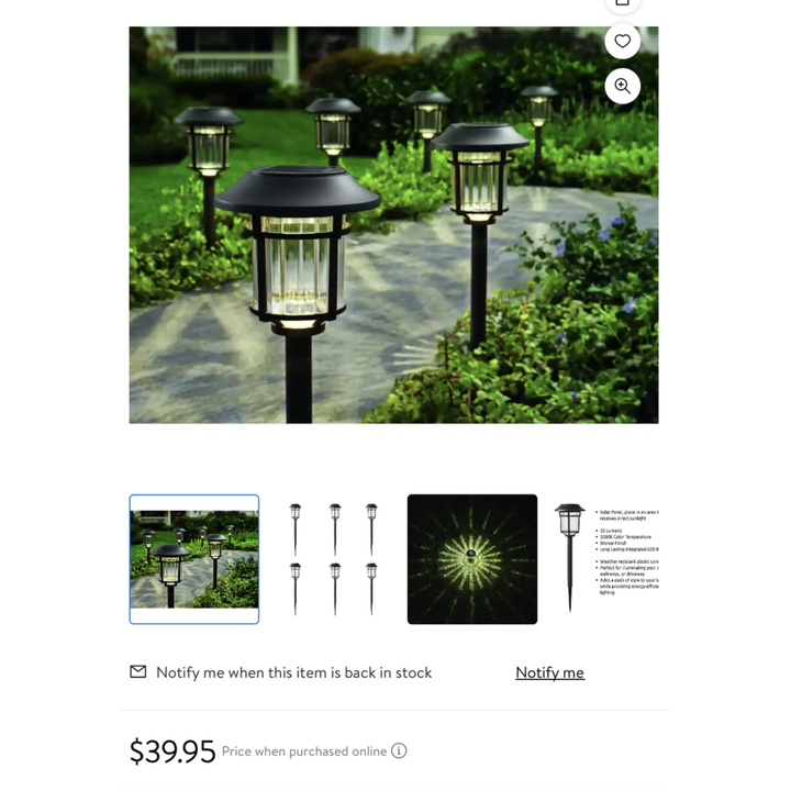 Hampton Bay 6 Pk LED Pathway Solar Lights 10 Lumens Bronze Finish