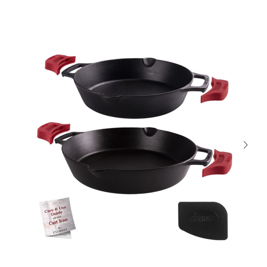 Cuisinel 10" & 12" Dual Handle Cast Iron Skillet Set