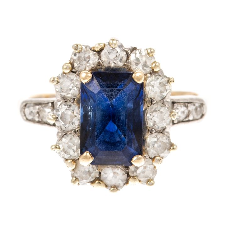 A Sapphire & Diamond Ring in Platinum & 14K