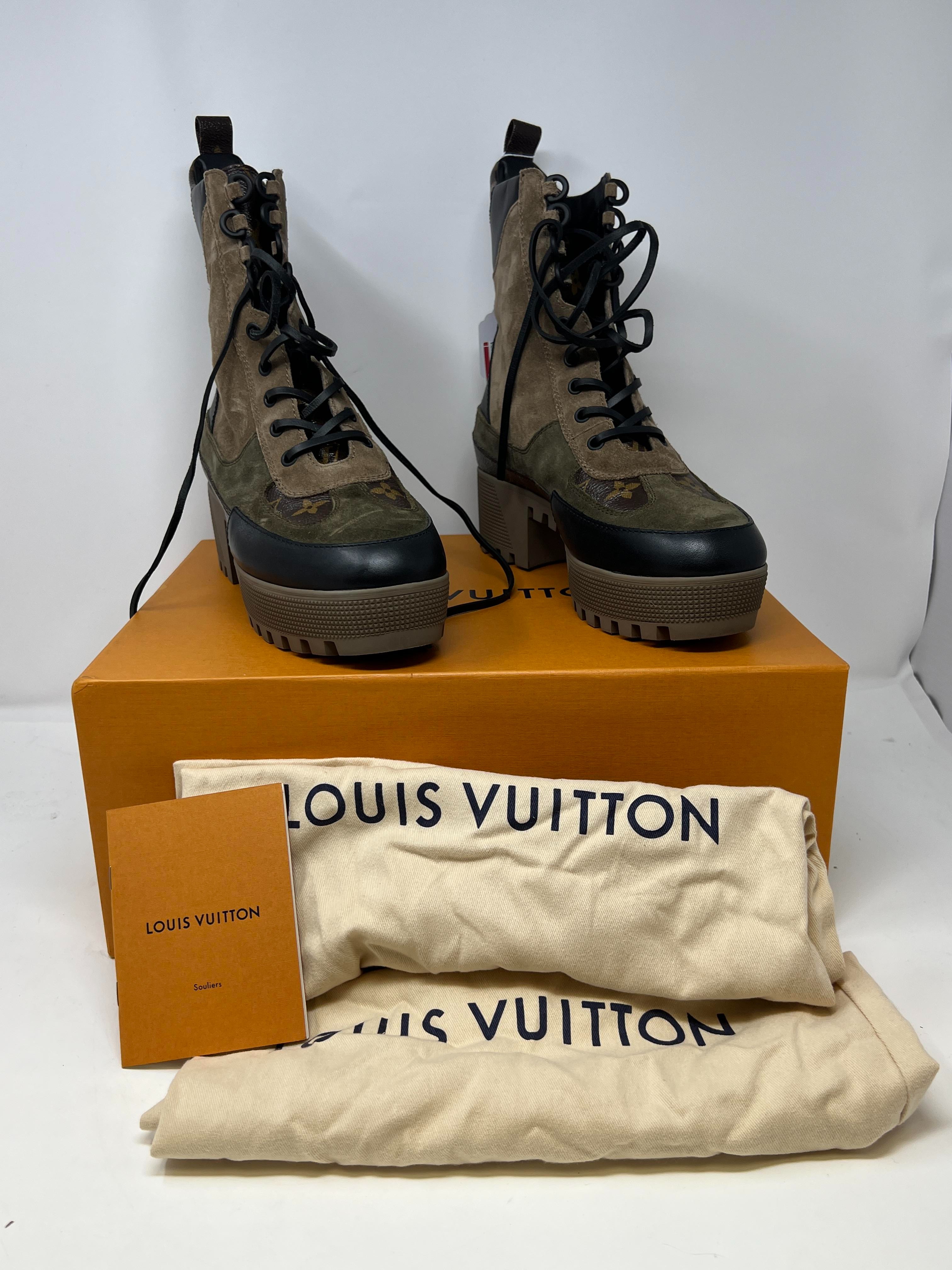 LOUIS VUITTON Laureate Monogram Suede Calfskin Platform Desert Boots-US