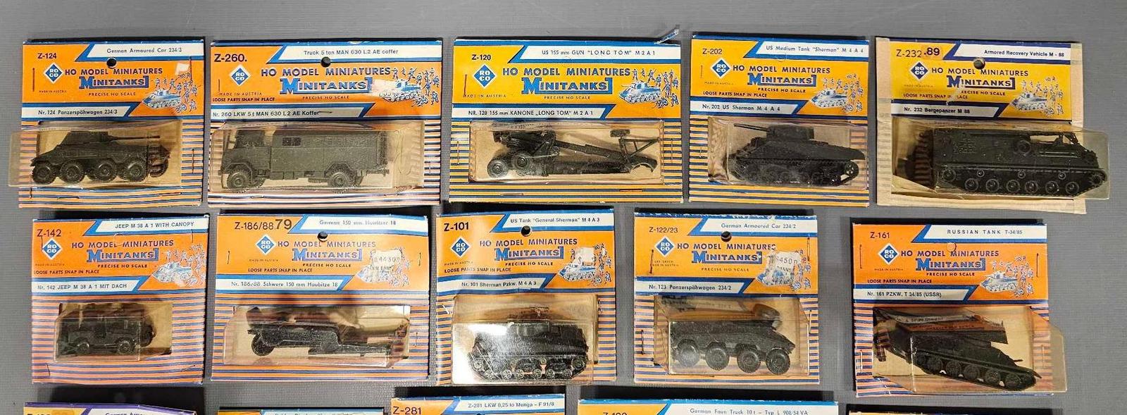 Large group of vintage Roco HO model miniatures minitanks in packages ...