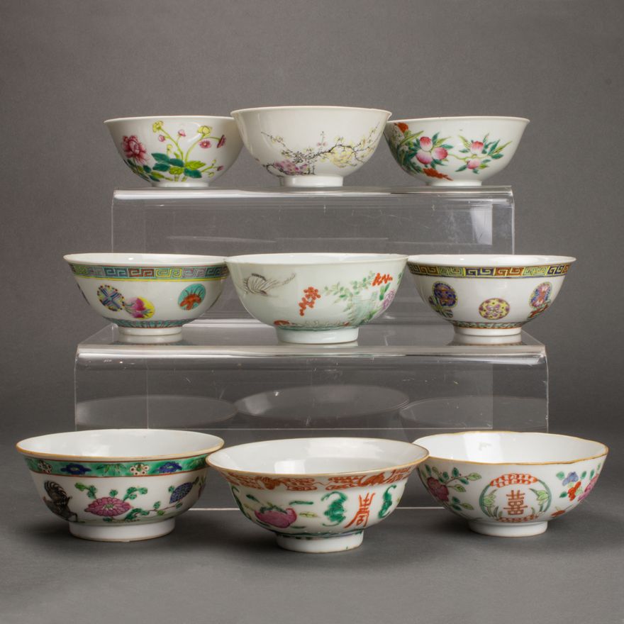 (lot of 9) Chinese famille rose bowls