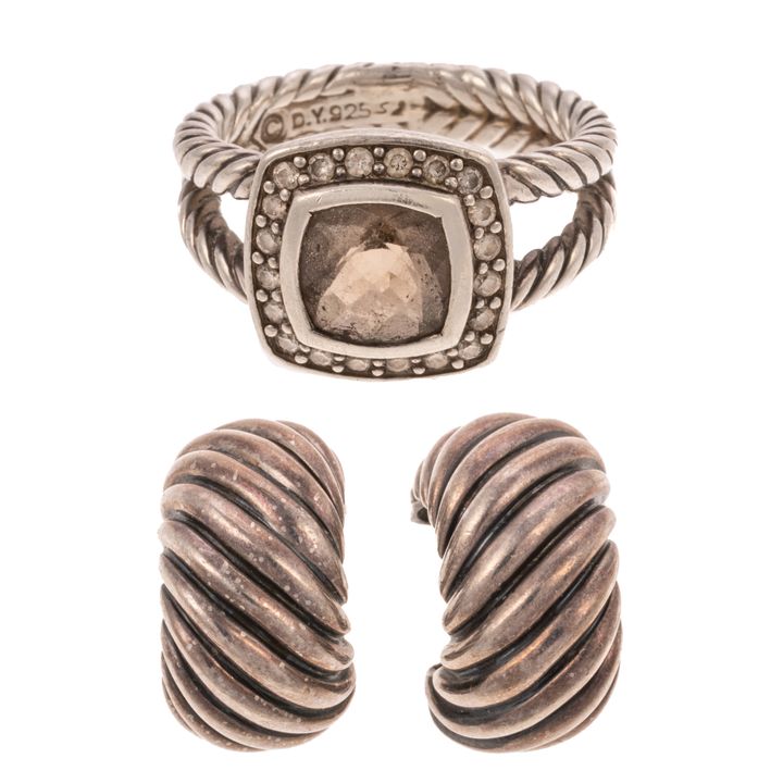 A David Yurman Albion Ring & Cable Hoop Earrings