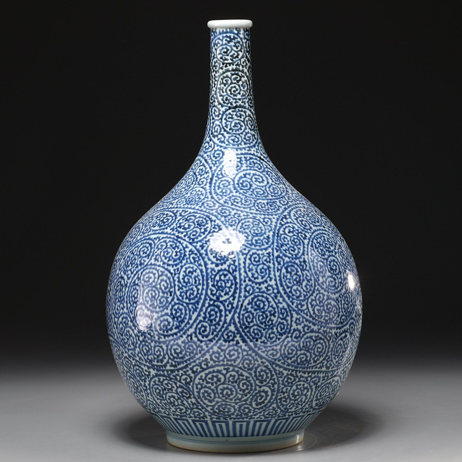 A Large Japanese Blue and White Bottle Form Vase A Large Japanese Blue and White Bottle Form Vase