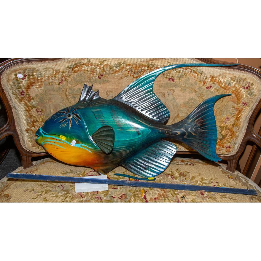 A Carved & Painted Wood Queen Trigger Fish