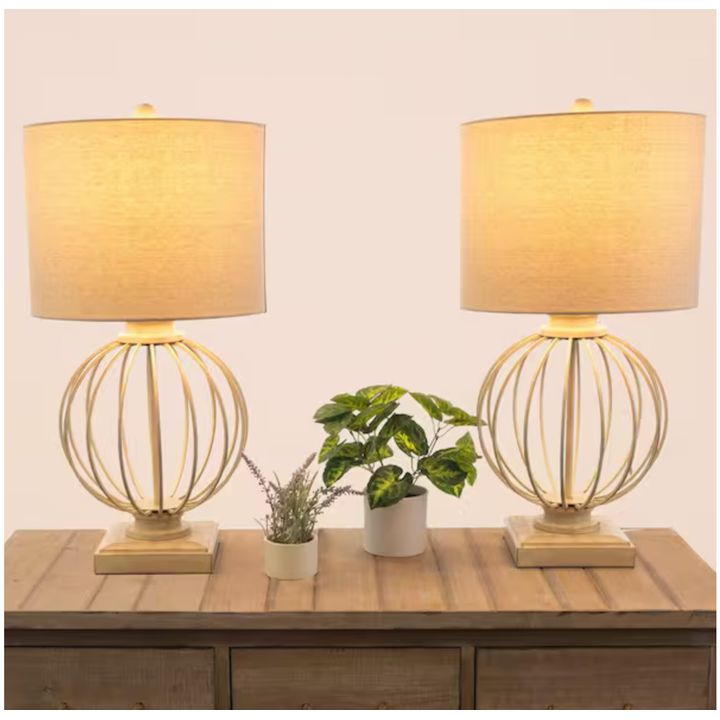 Lavish Home Set Of 2 Modern Table Lamps w/ USB Charging Ports & LED Bulbs