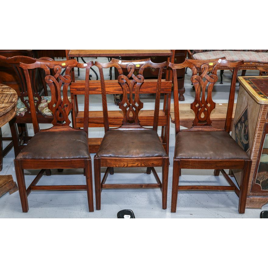 Three Chippendale Style Elm Side Chairs