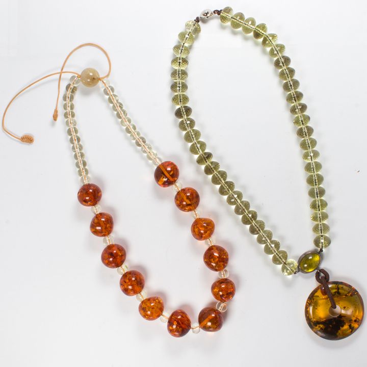 A set of amber beaded necklaces
