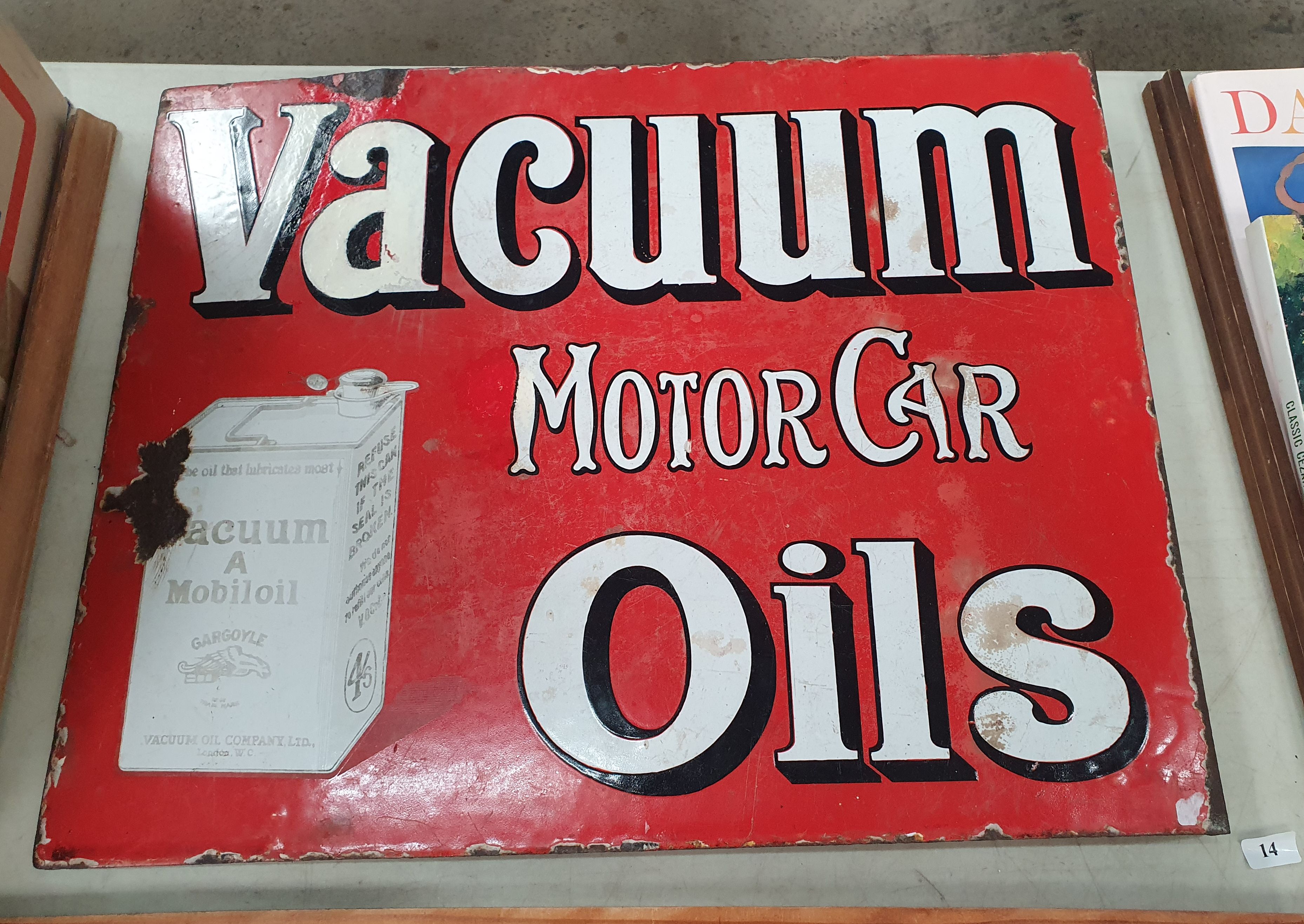 14 · AN ORIGINAL DOUBLE SIDED HANGING ENAMELLED VACUUM MOTOR CAR OILS SIGN