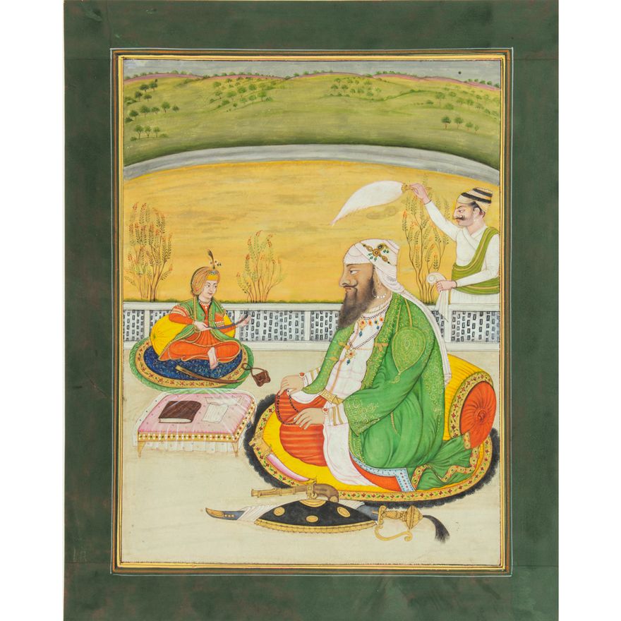 Sikh School, Miniature painting of a Seated Prince in audience with a Mararaja