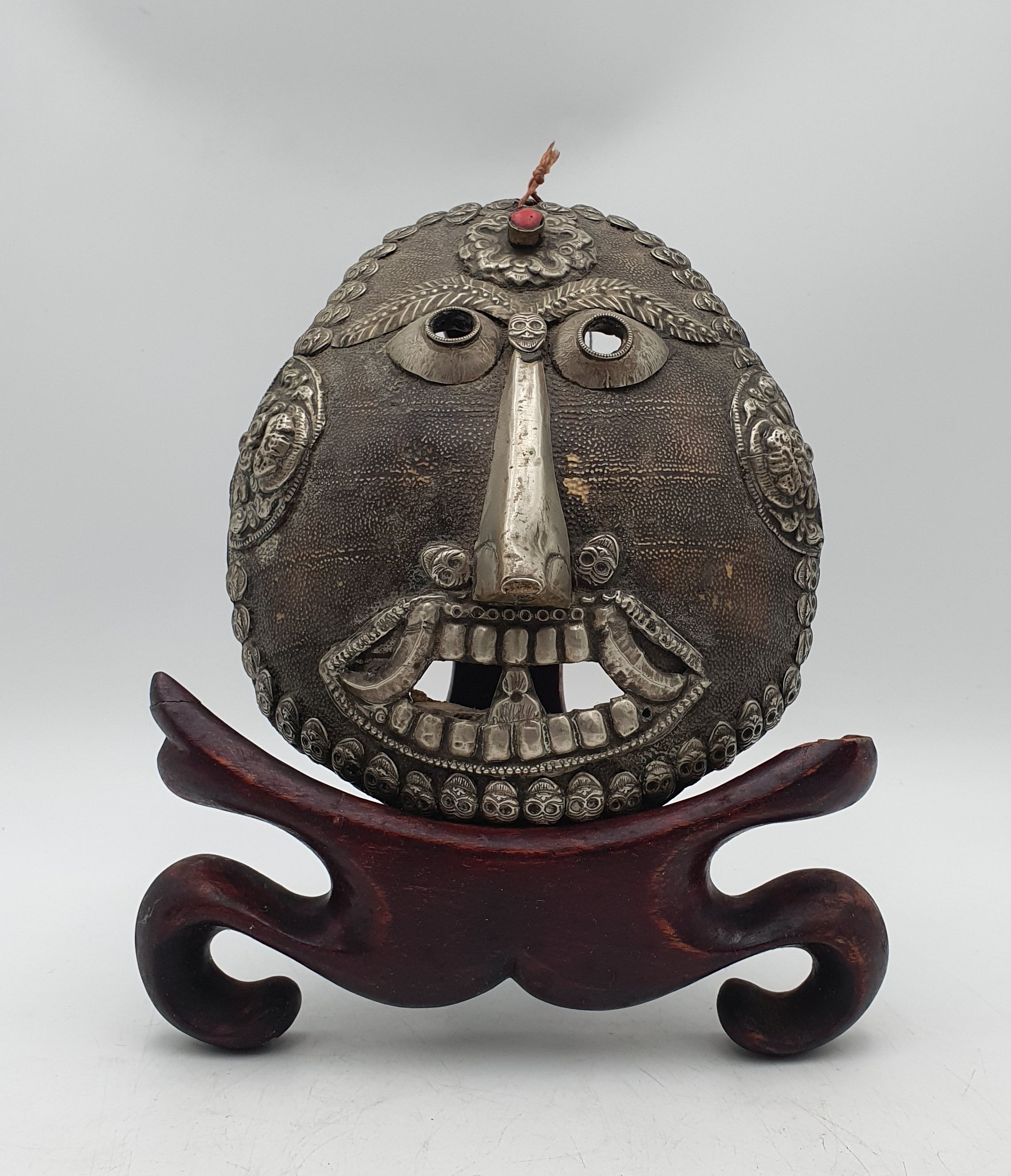 A VINTAGE TIBETAN KAPALA BUDDHIST TURTLE SHELL MASK