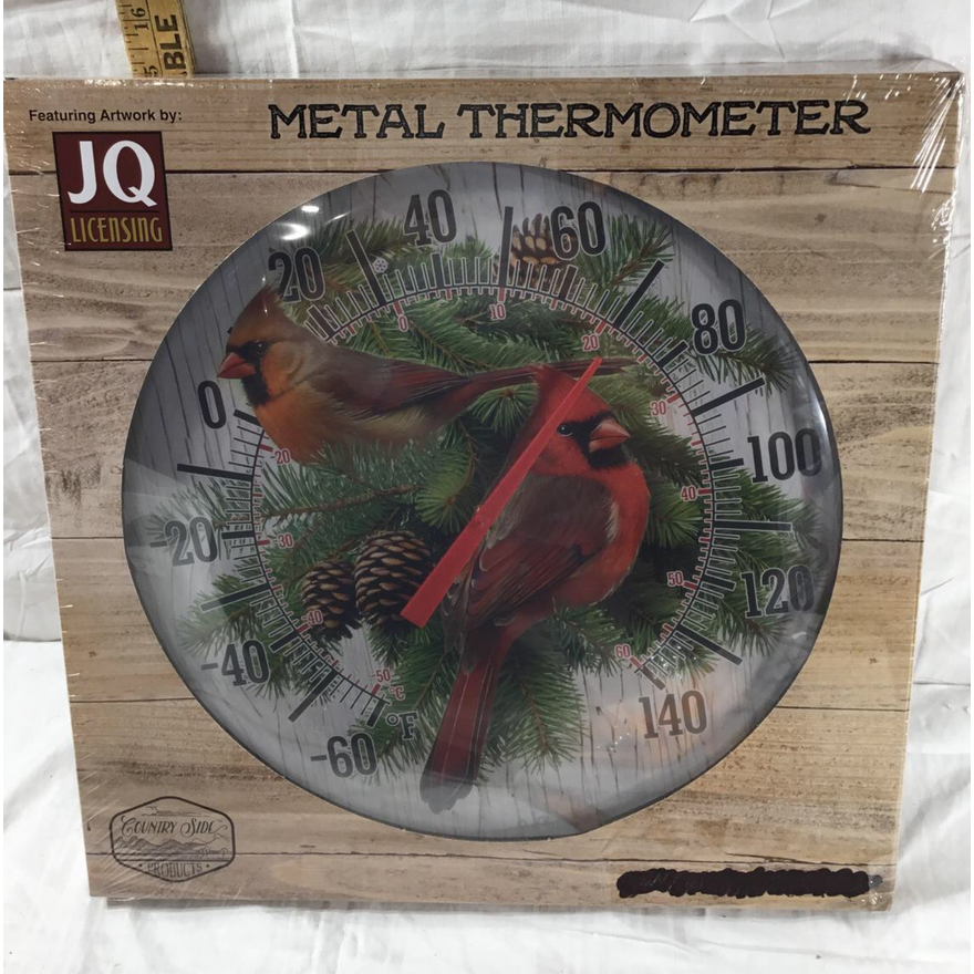 Country Side 12" Red Cardinal Design Metal Thermometer