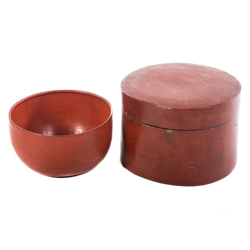 Large Chinese Lacquer Box & Bowl