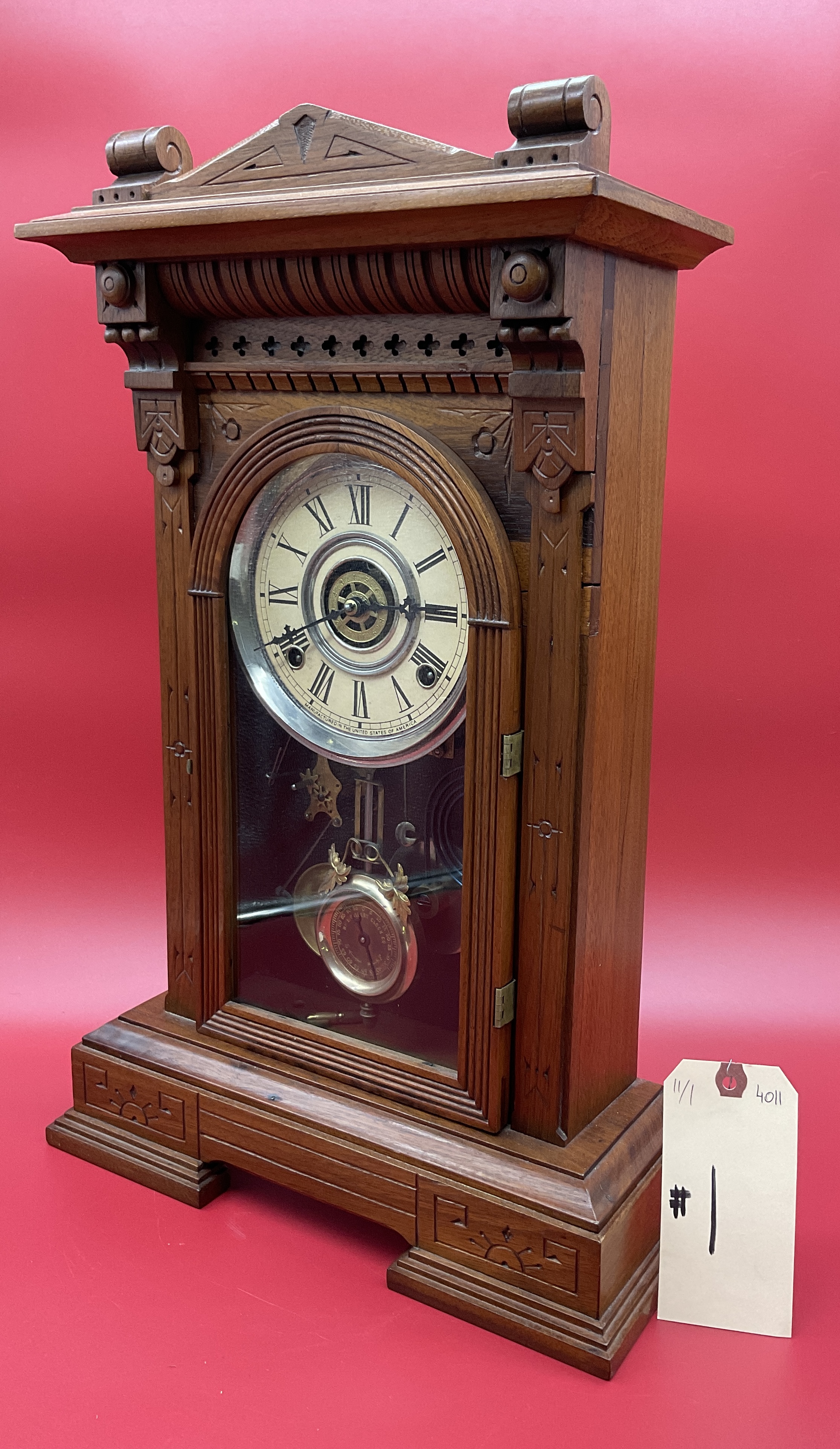 VINTAGE GILBERT CLOCK COMPANY CARVED MANTLE CLOCK. Teel Auctions