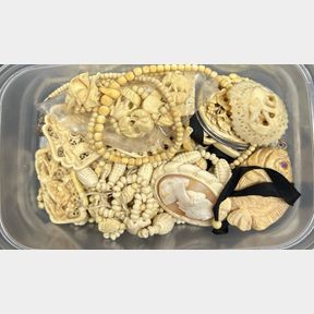 A quantity of mixed carved bone and cameo jewellery.