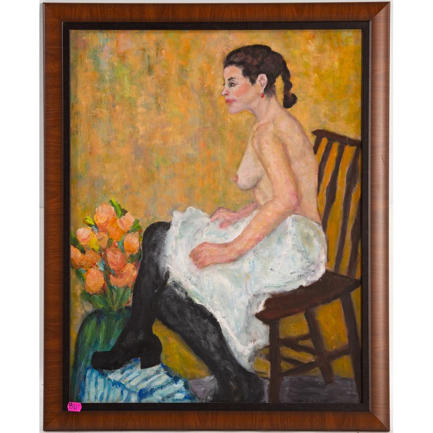 Artist Unknown. Nude Seated, oil
