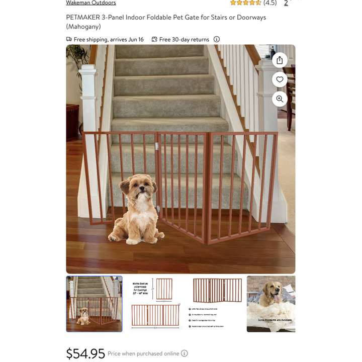 Petmaker 3 Panel Indoor Foldable Pet Gate (72" x 19.6" x 3.7")