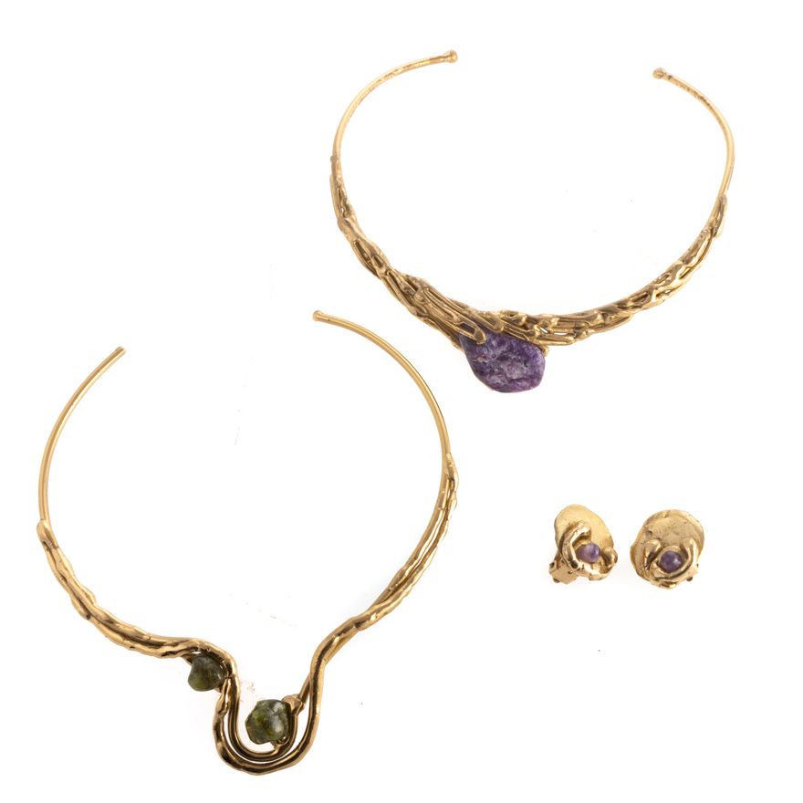 Two Free Form Collars & Earrings