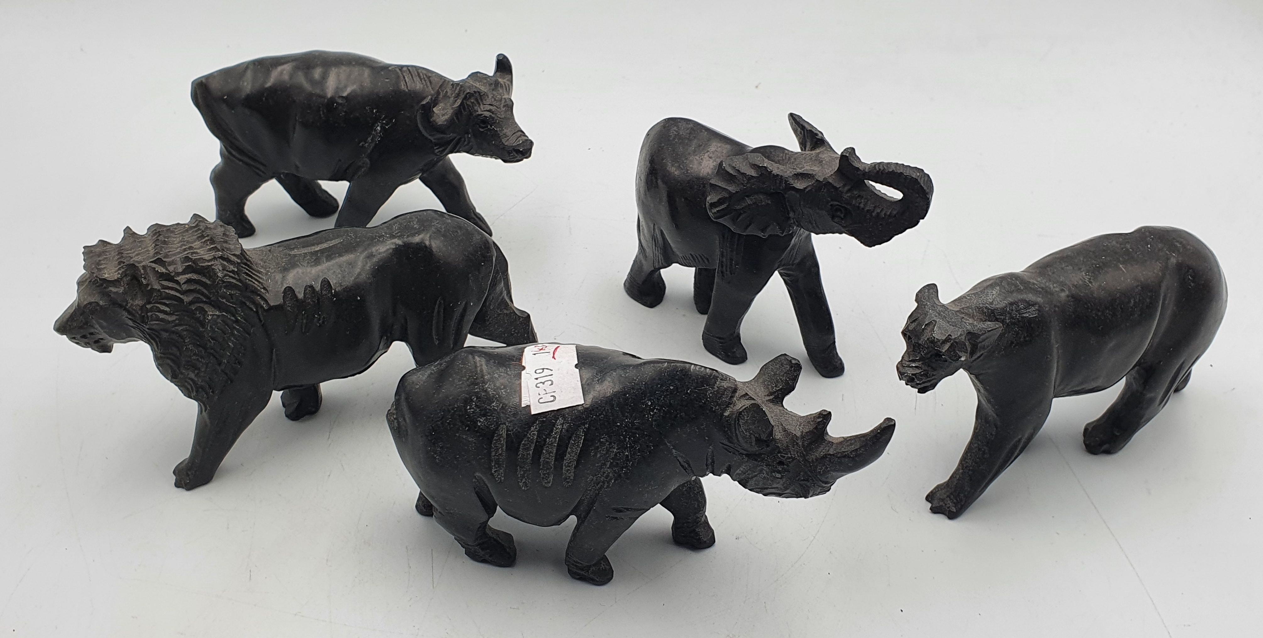Five Carved Stone African 'Wild Animal' Figures