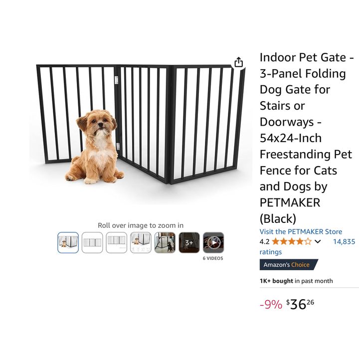 PetMaker Indoor Pet Gate 3-Panel Folding Dog Gate- Black, 54'' W x 24'' H In Box