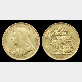 SOVEREIGN 1894S, S3877, Old head, some glue residue Rev. VF…