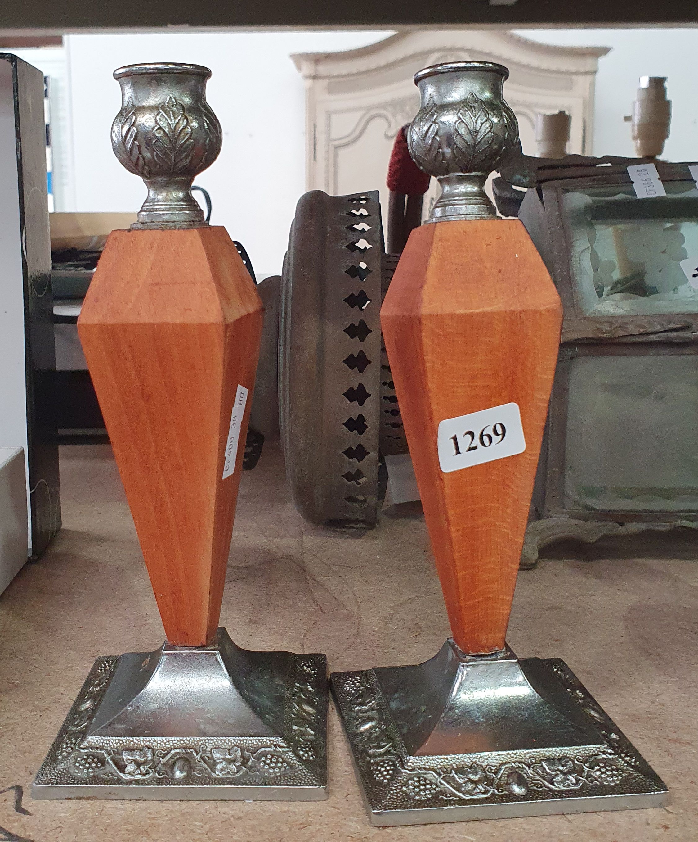 1269 · A PAIR OF ART DECO CANDLE STICKS