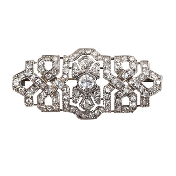 Art Deco Platinum Gold Diamond Brooch Pin