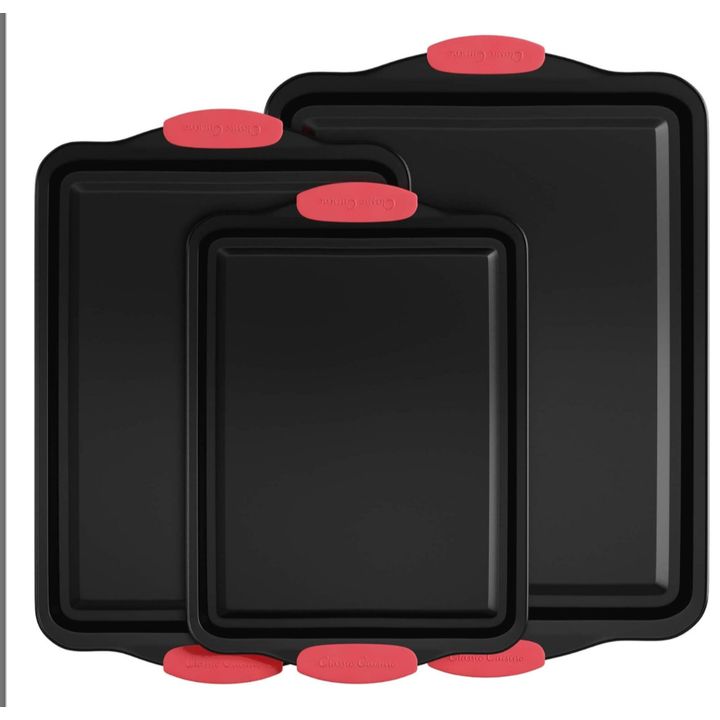 Classic Cuisine 3pc Non Stick Cookie Sheets Or Jelly Roll Cake Pan Set- Black