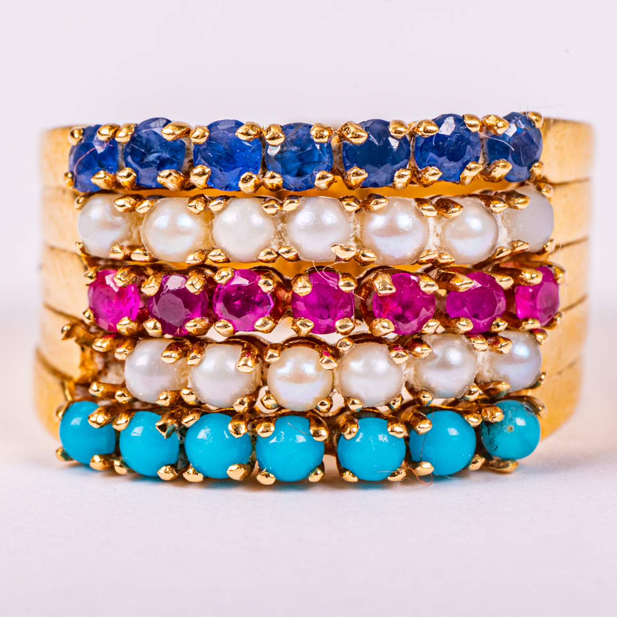 14K Yellow Gold Turquoise, Seed Pearl, Ruby and Sapphire Ring | Gray's ...
