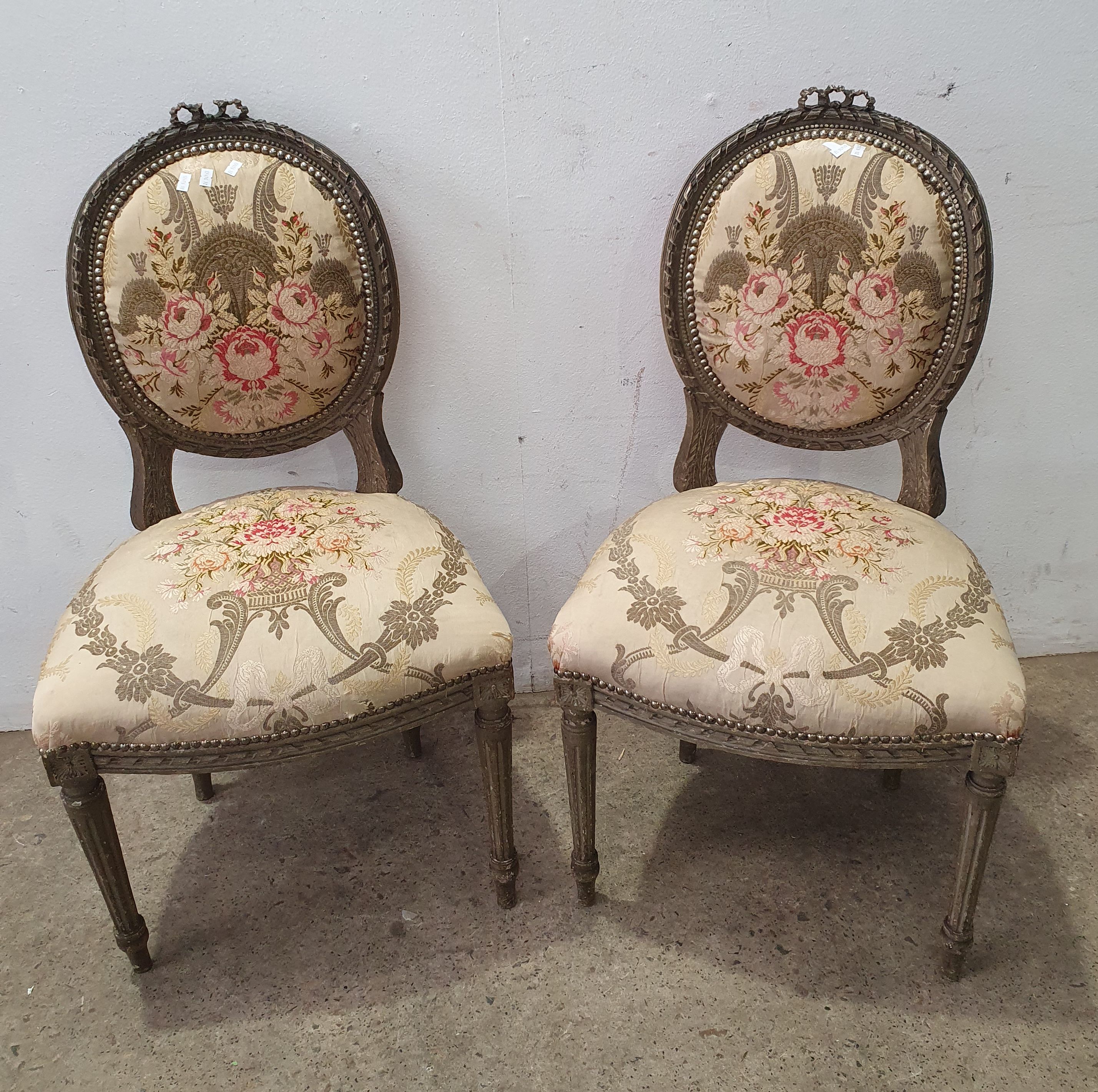 A Pair Of 19th Century French Silk Embroidered Salon Chairs