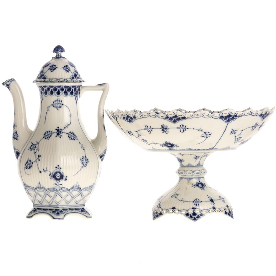 Royal Copenhagen Blue Fluted Coffee Pot & Compote