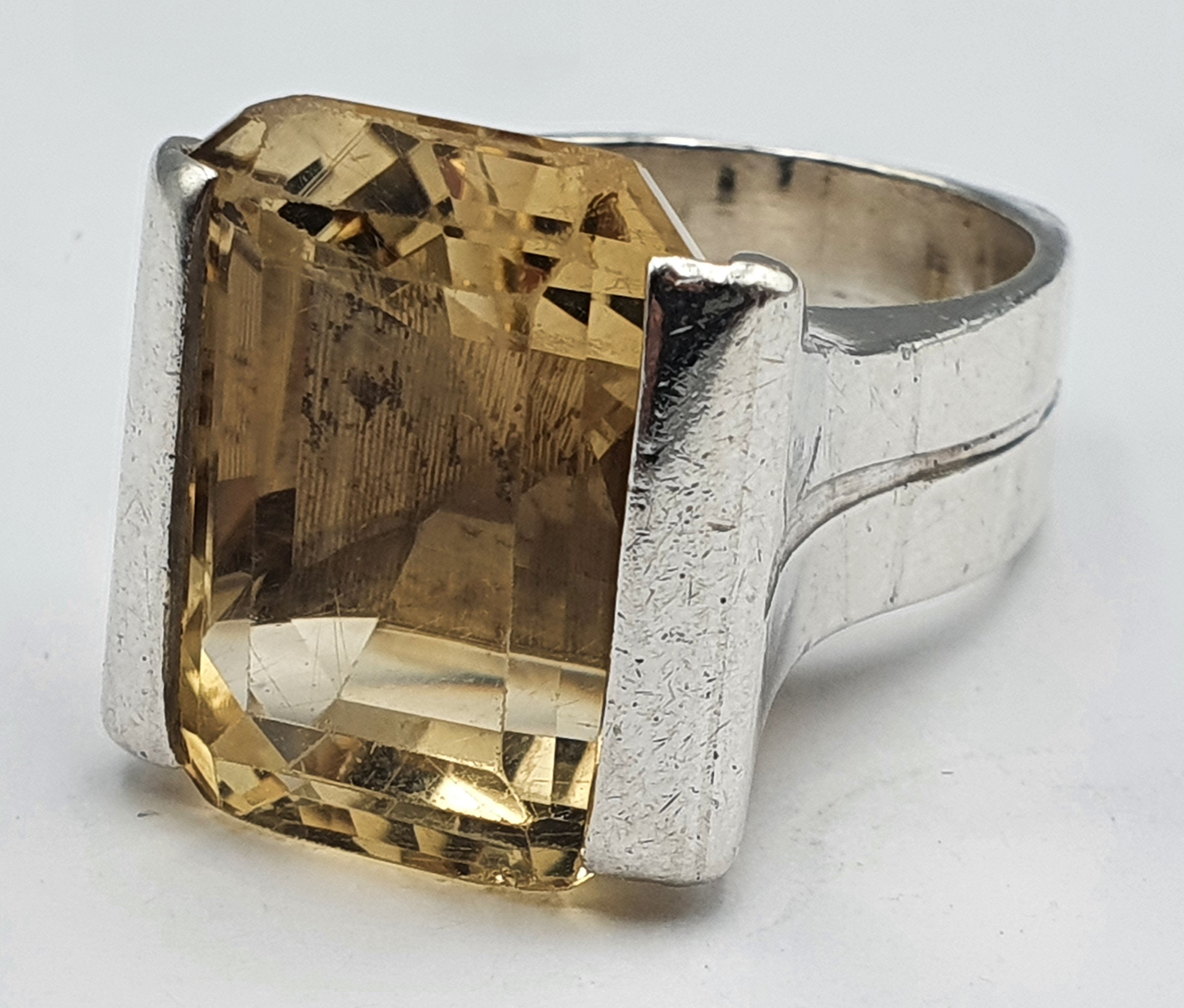 A Large Mid-20th Century Silver And Citrine Ring