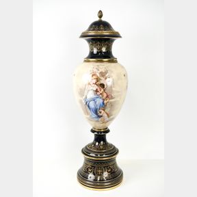 LARGE ANTIQUE VIENNA PAINTED SCENE COBALT URN