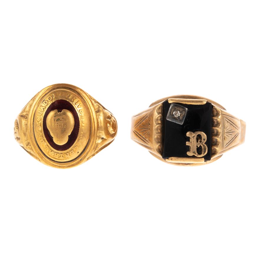 A Class Ring & Initial Ring in 18K & 10K