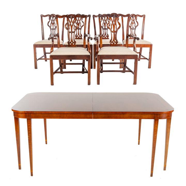 Mahogany Banded Dining Table & Six Chairs