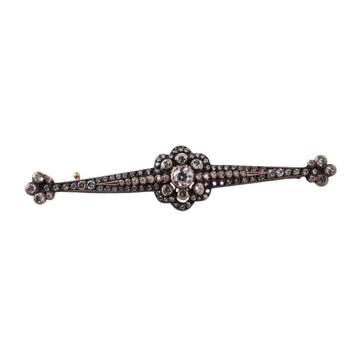 Antique 14k Gold Silver Diamond Brooch Pin