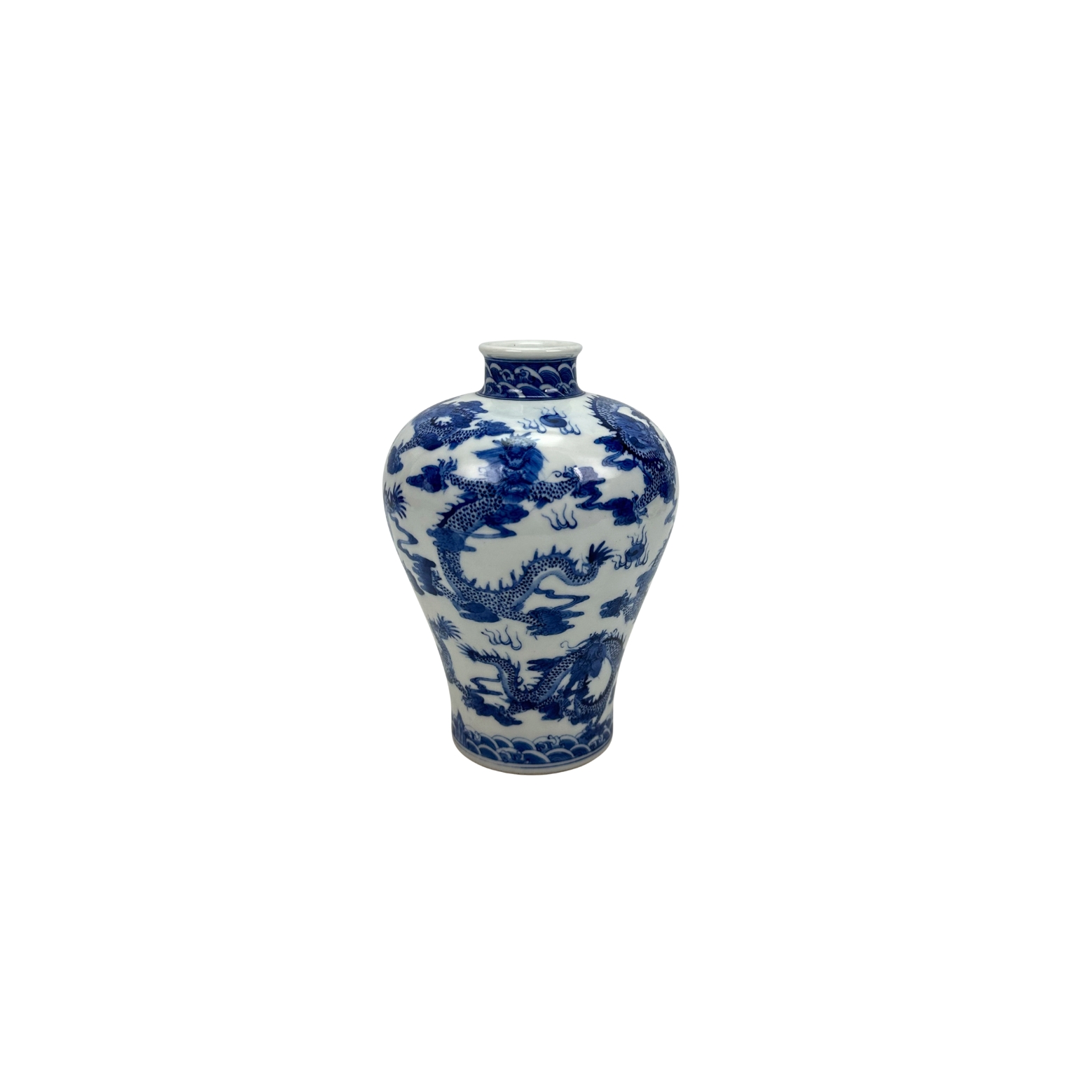 中国　大清雍正年製款　青花　唐草龍花文　遊環双耳瓶　V　R7172B An exquisite and rare small blue and white 'boys' vase, Mark